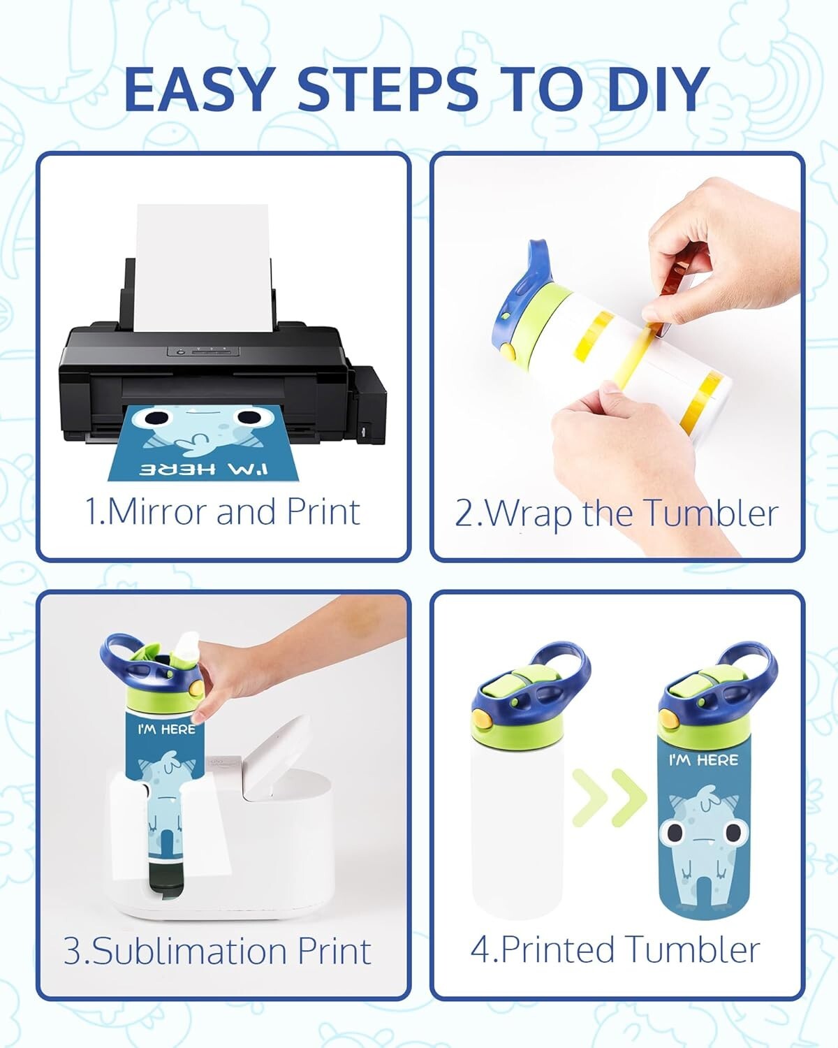 8 Pack 12oz Kids Sublimation Tumblers with Straws - Safe & Stylish Drinkware