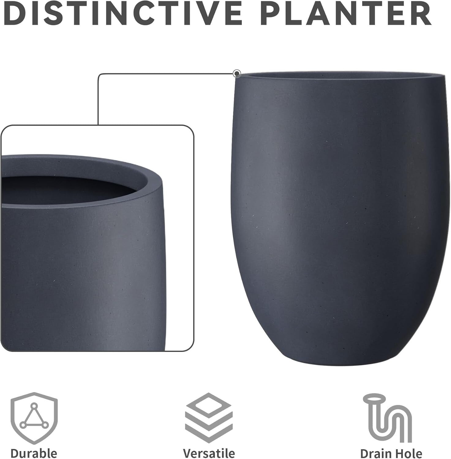 Elegant 21.7" H Dark Gray Concrete Planter - Perfect for Indoor & Outdoor Spaces