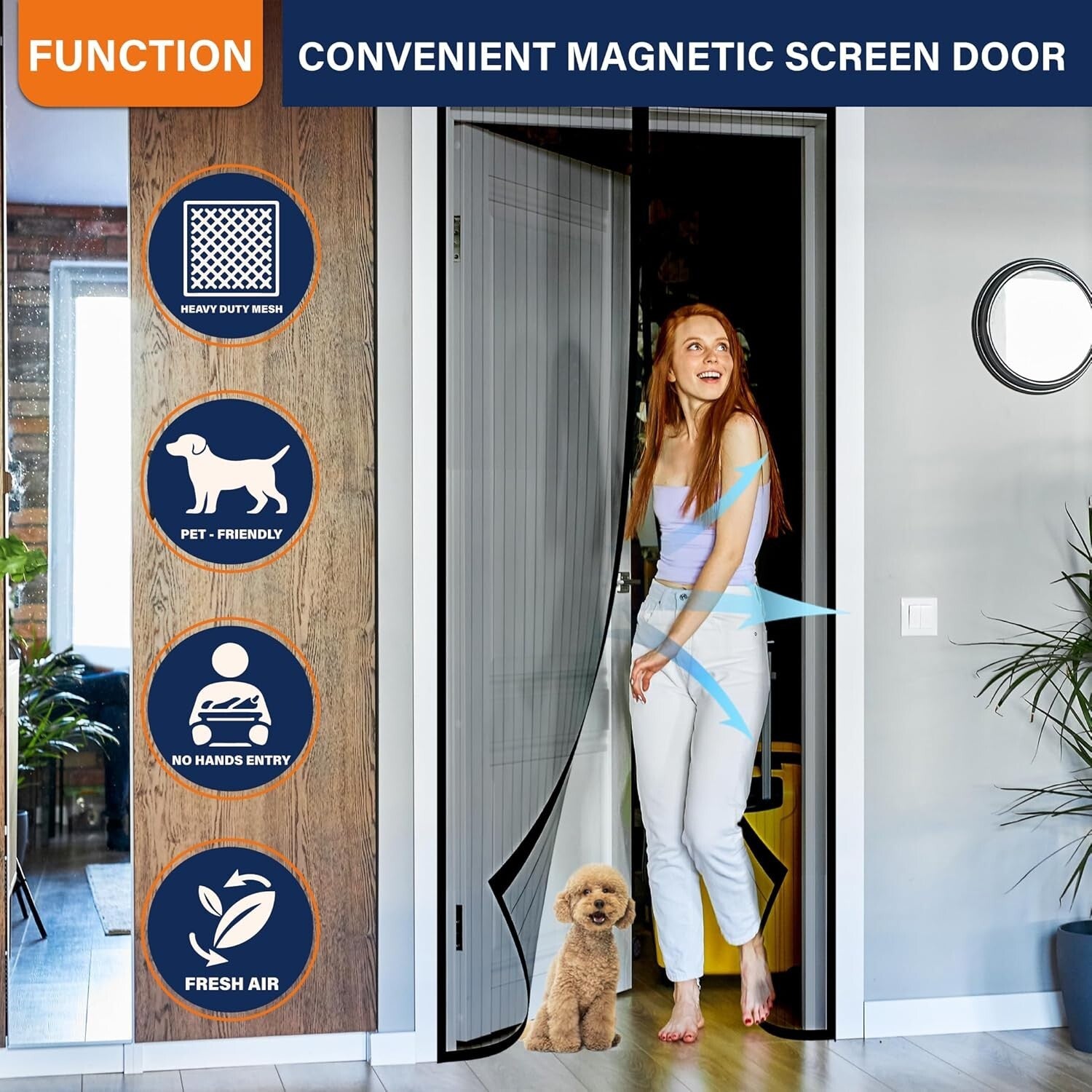 Magnetic Screen Door Mesh - Keep Bugs Out, Easy Install for 72x80 Inch Doors