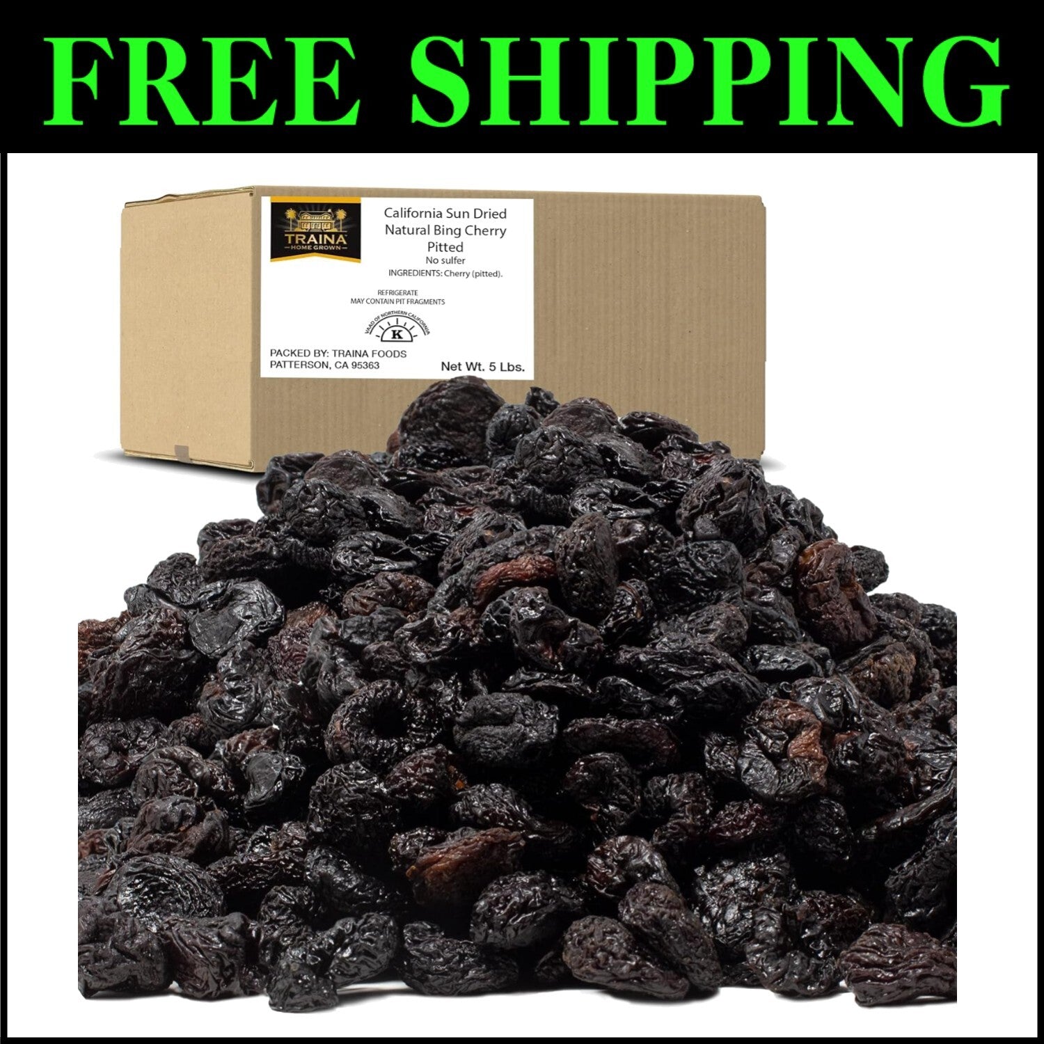 5 lbs Home Grown California Sun Dried Cherries - Intense Flavor & Real Fruit
