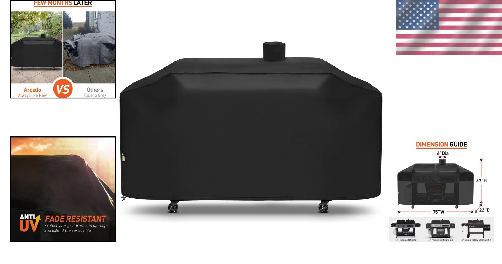 Durable Fade-Resistant Grill Cover for 75" Combo Grills - Adjustable Drawstring