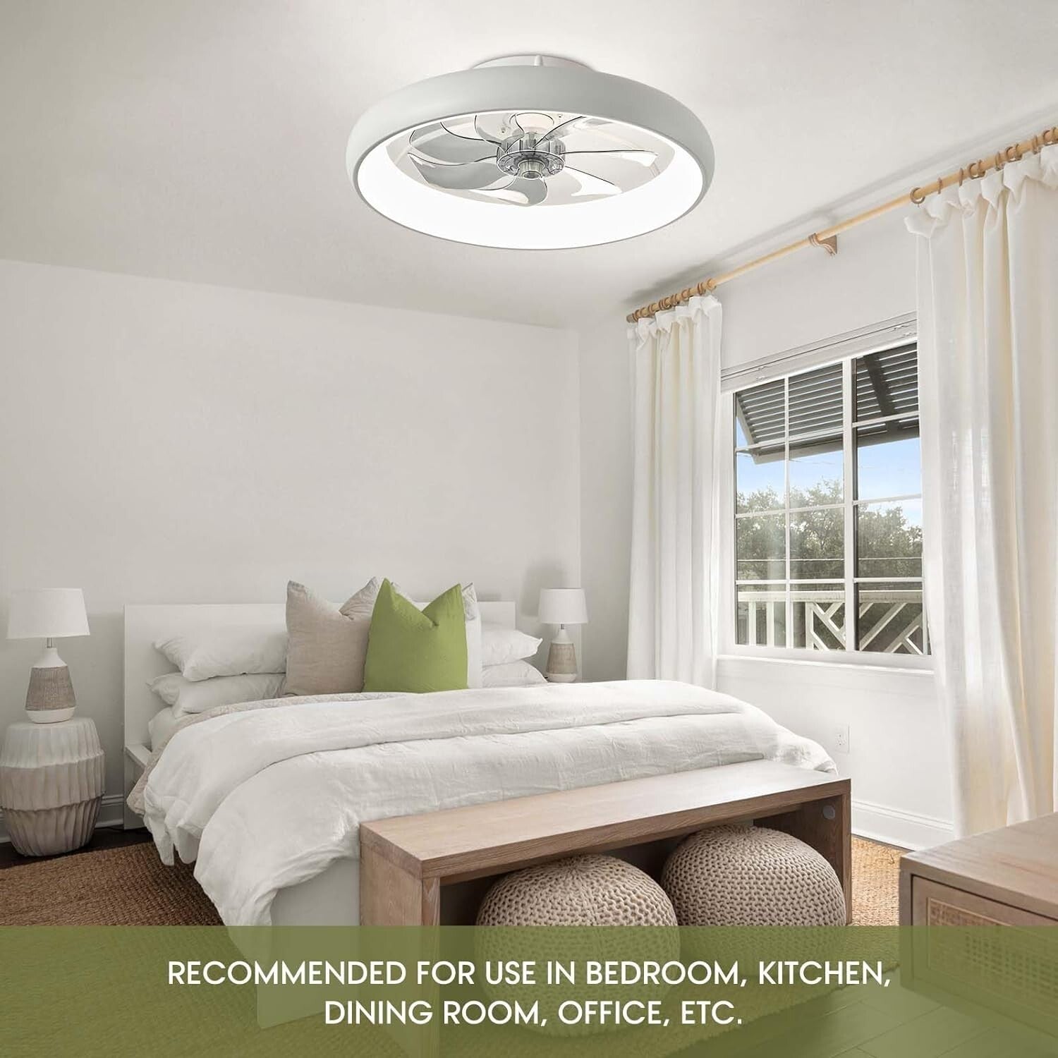20" Modern Flush Mount Ceiling Fan with LED Lights - Voice Control & 6 Speeds