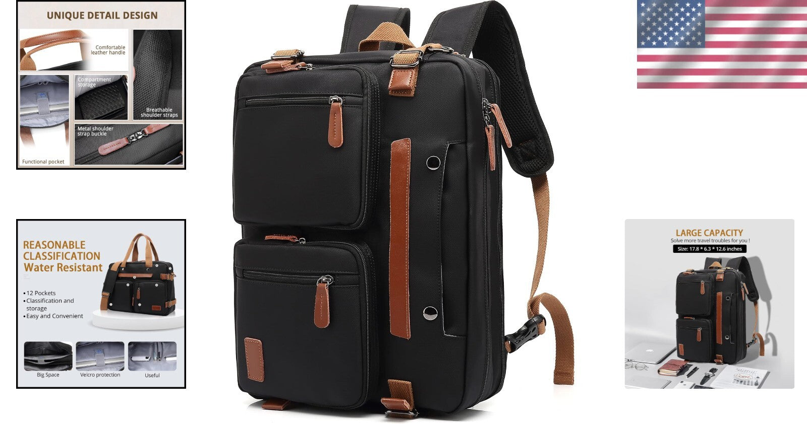 Versatile 3-in-1 Laptop Bag for Men: Backpack, Briefcase & Messenger, 17.3 Inch