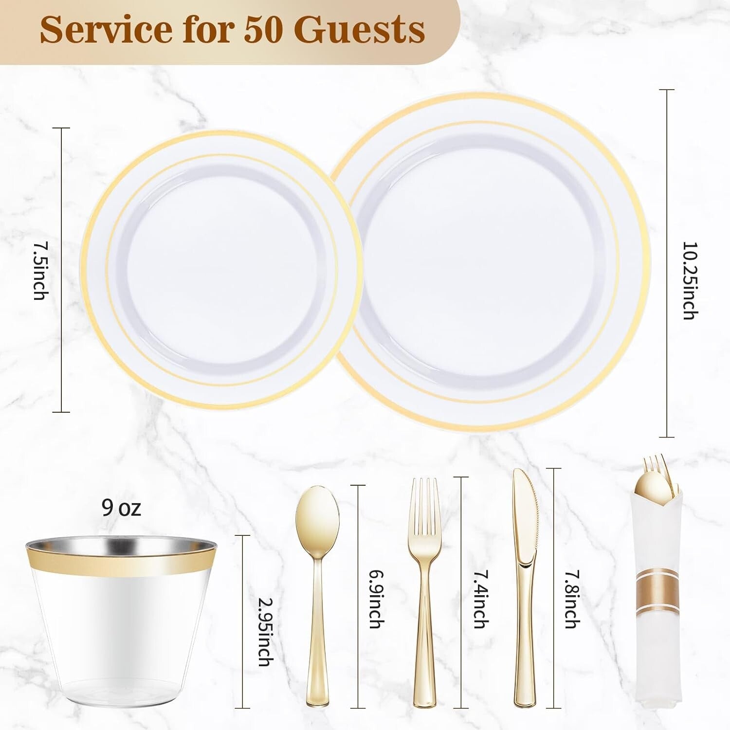 Complete Gold Plastic Dinnerware Set - 350PCS for Effortless Entertaining of 50