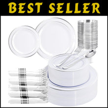 Load image into Gallery viewer, 210-Piece Elegant Silver Plastic Dinnerware Set for 30 Guests – Perfect for P...