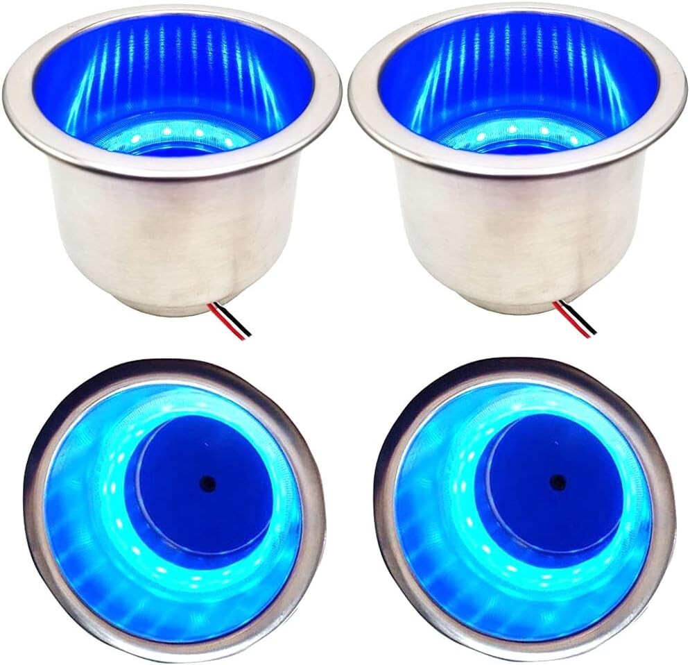 Premium 4Pcs LED Drink Holders with Drain - Perfect for Boats, RVs, and Trucks
