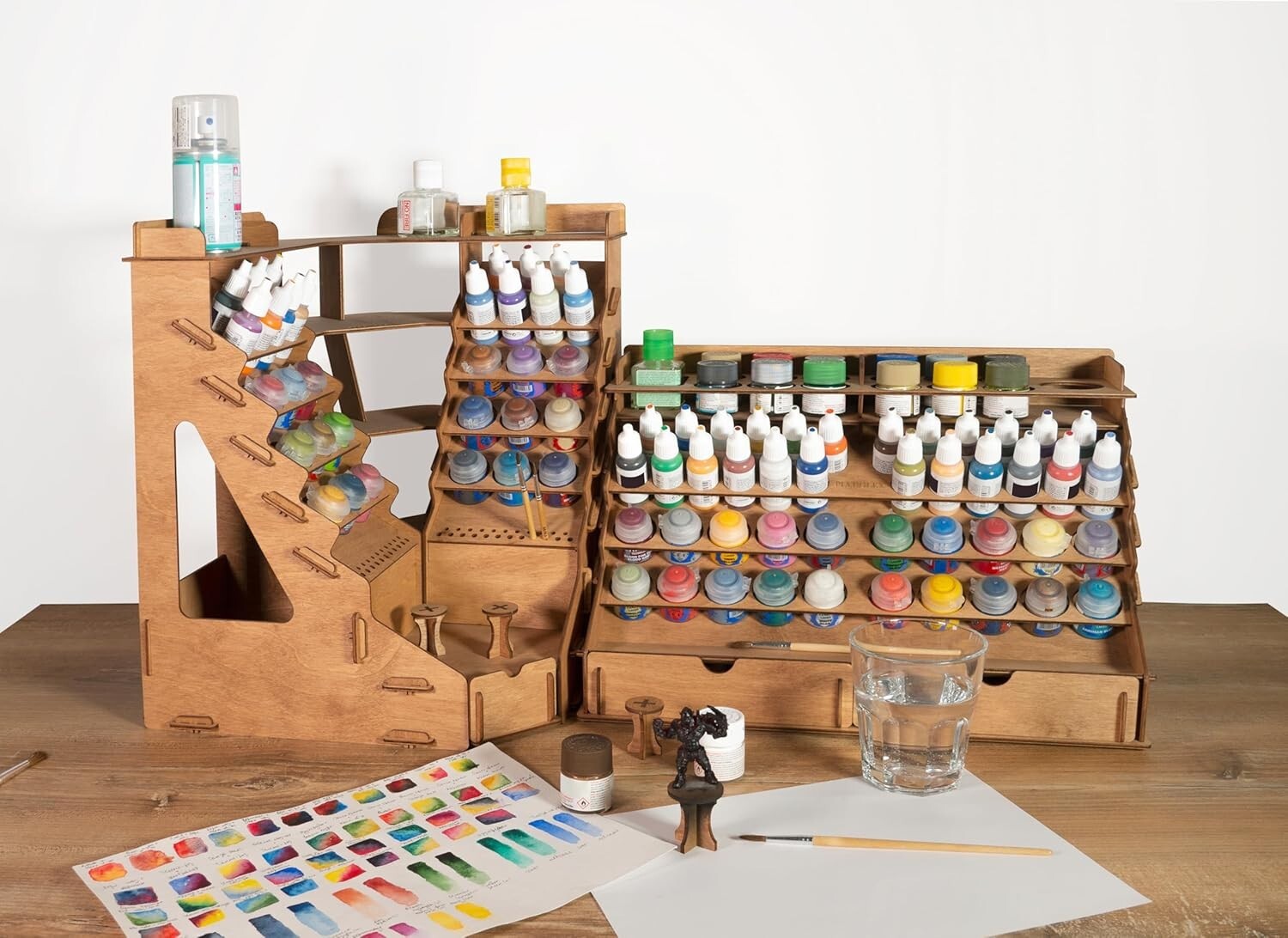 58-Hole Paint Organizer: Removable Shelf & Stands for Miniature Painting