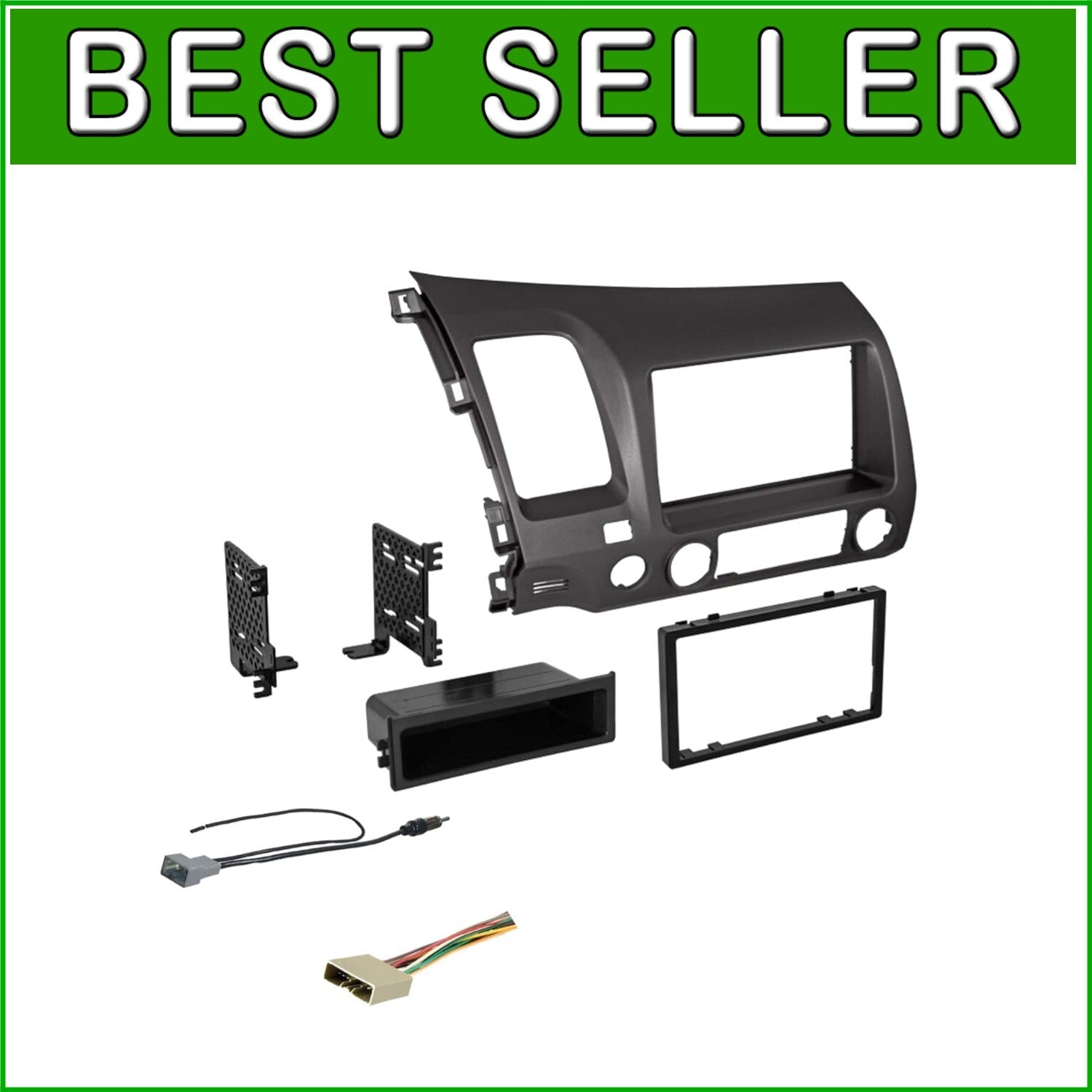 Dark Metallic Double DIN Dash Kit with Antenna Adapter for 2006-2011 Honda Civic