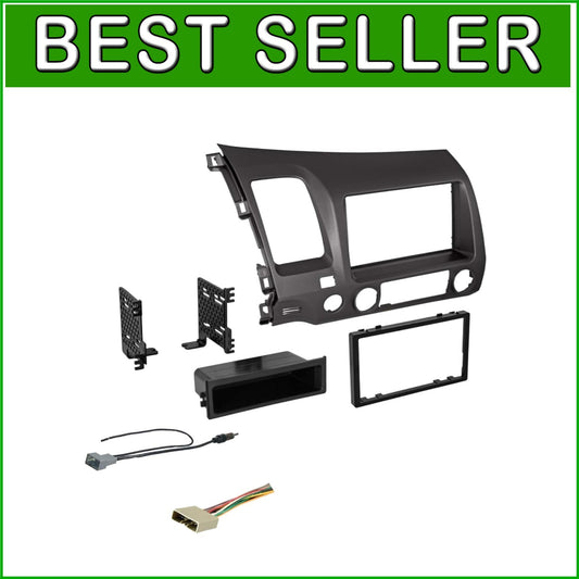 Dark Metallic Double DIN Dash Kit with Antenna Adapter for 2006-2011 Honda Civic