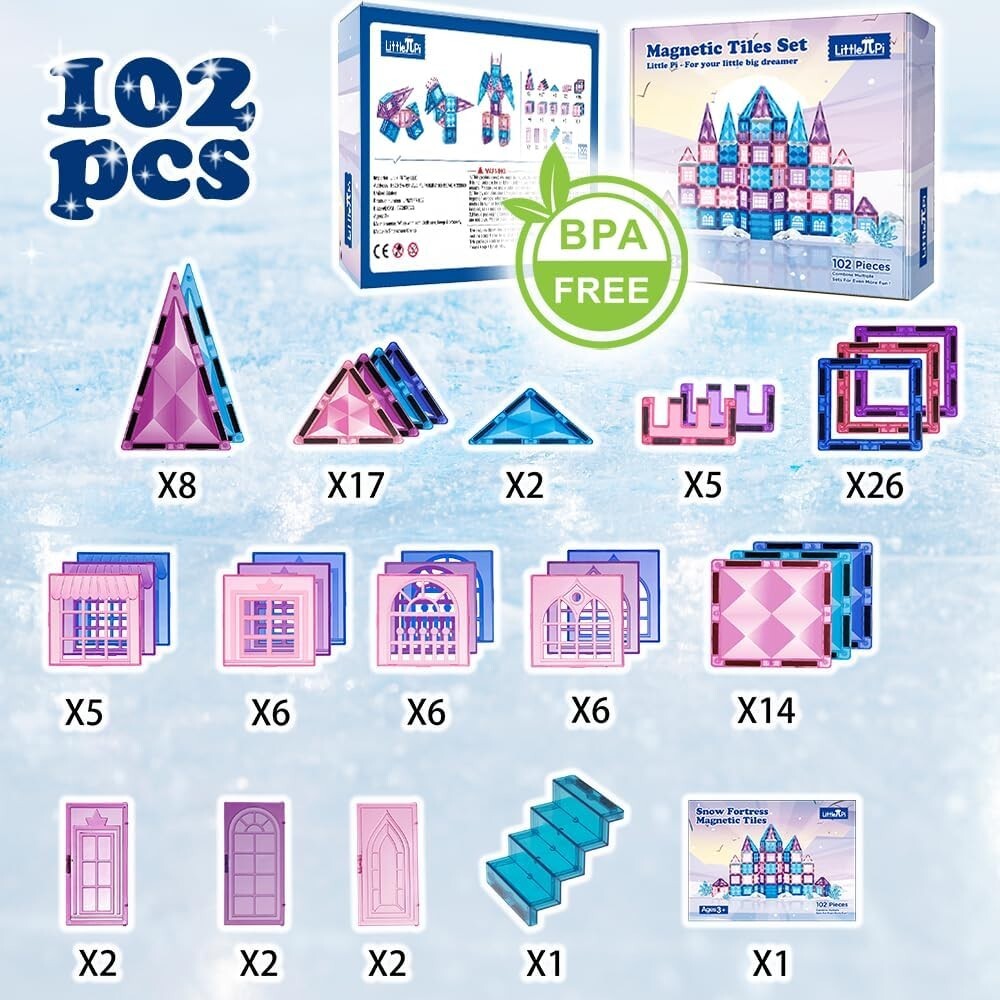 102-Piece Frozen Princess Castle Magnetic Building Blocks - STEM Educational Toy
