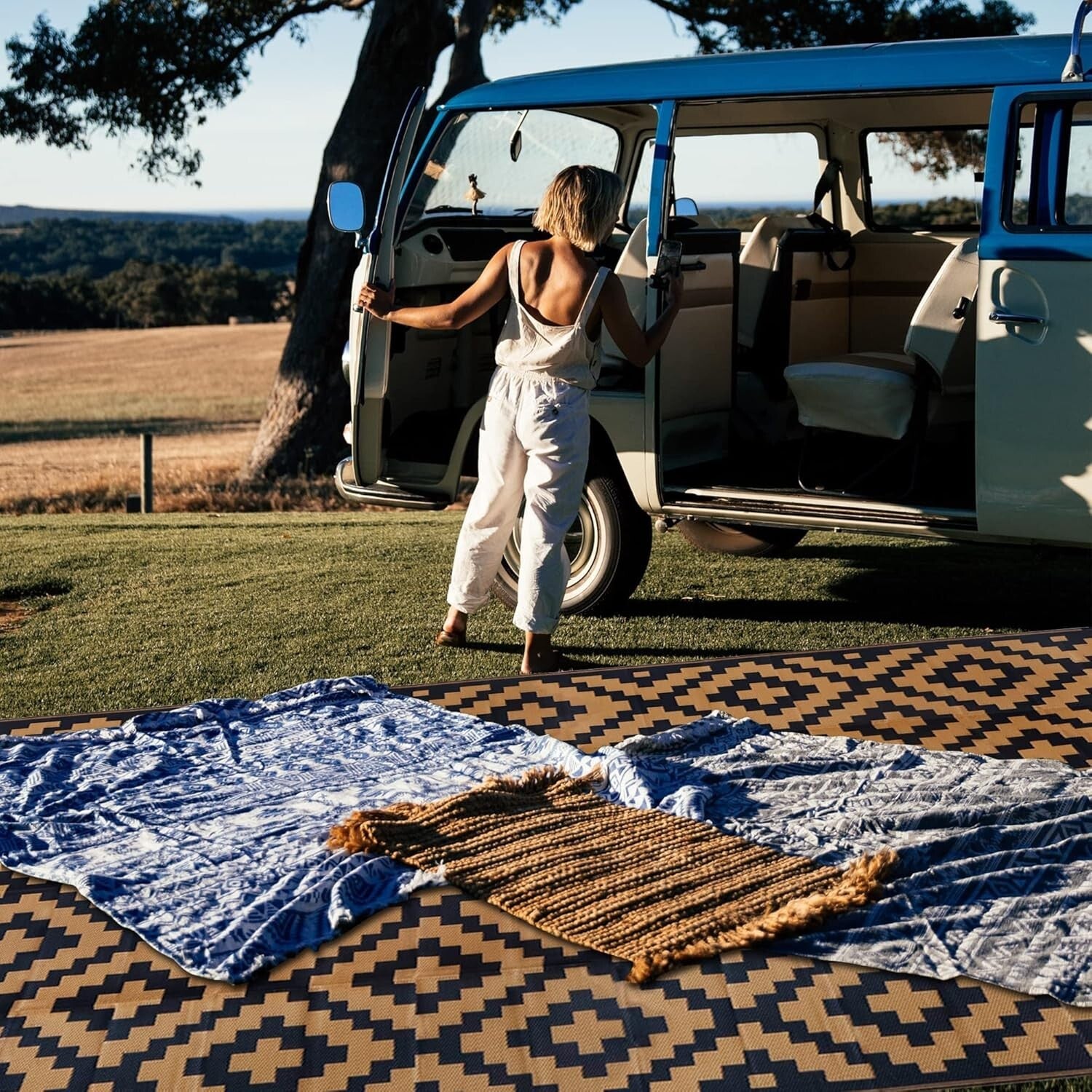 Versatile 9' x 18' Reversible Outdoor Rug - Ideal for Camping, Decks & More