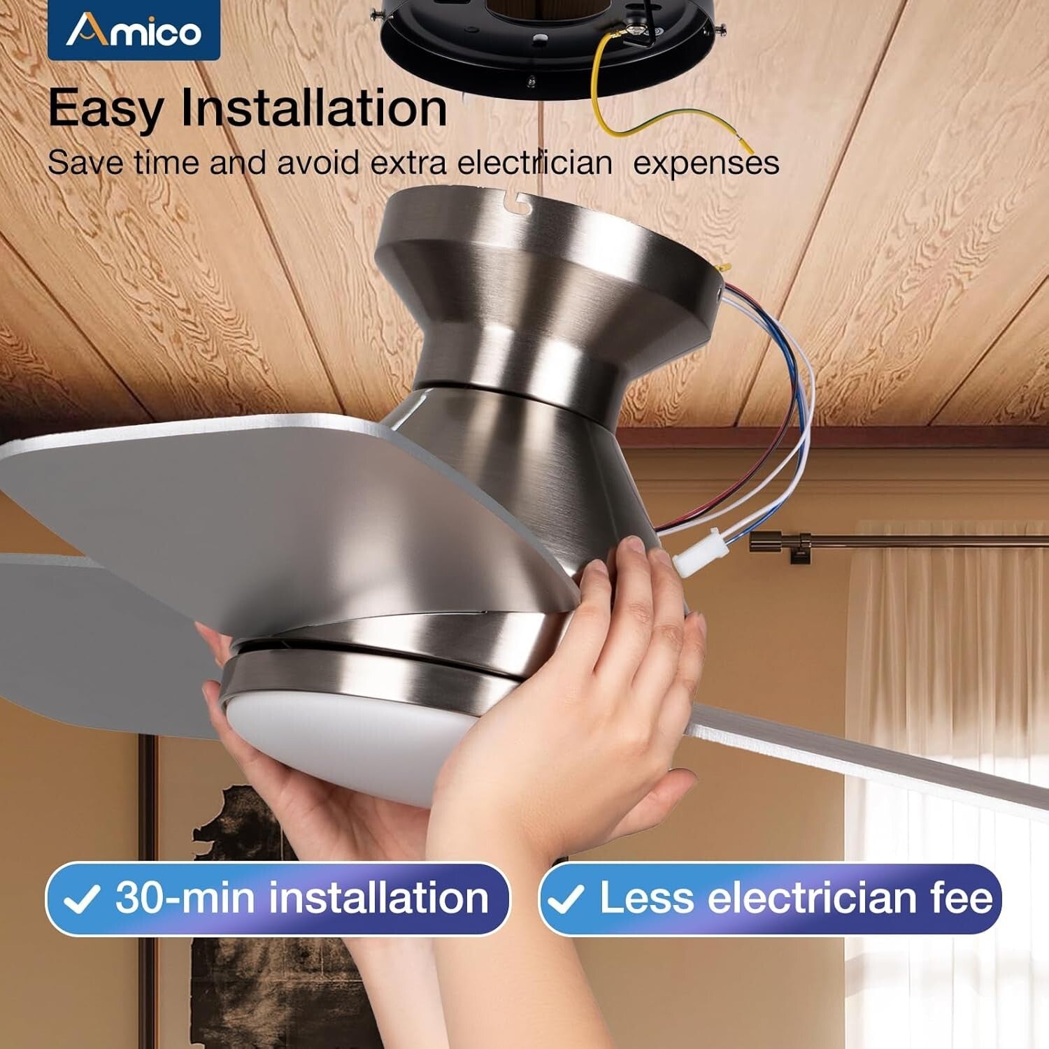 Dimmable 42" Nickel Ceiling Fan with Remote for Elegant Indoor/Outdoor Spaces