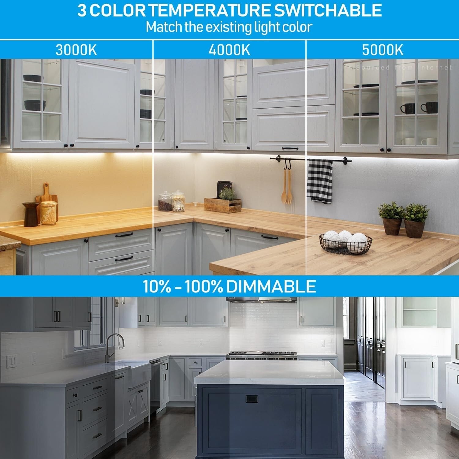 ETL Listed LED Under Cabinet Lighting - 22" 3CCT Dimmable Kitchen Lights, 4 Pack