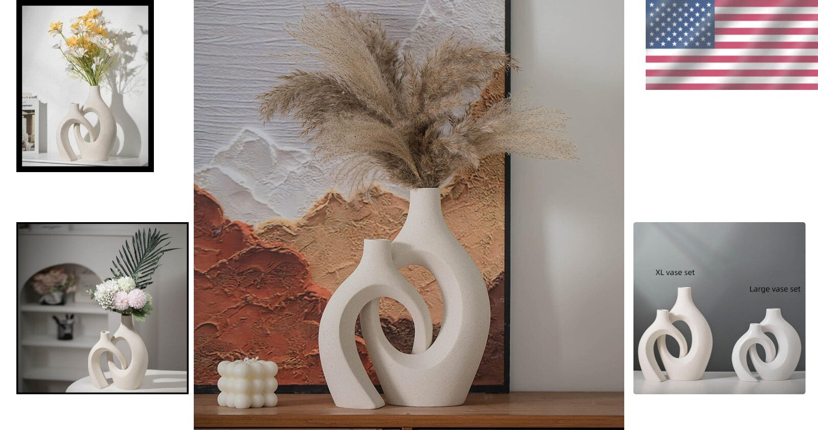 Elegant XL Handmade Beige Ceramic Vases Set - Perfect for Stylish Centerpieces