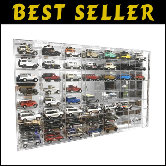 Clear Acrylic Wall-Mounted Cabinet with 56 Slots for 1/64 Scale Car Models