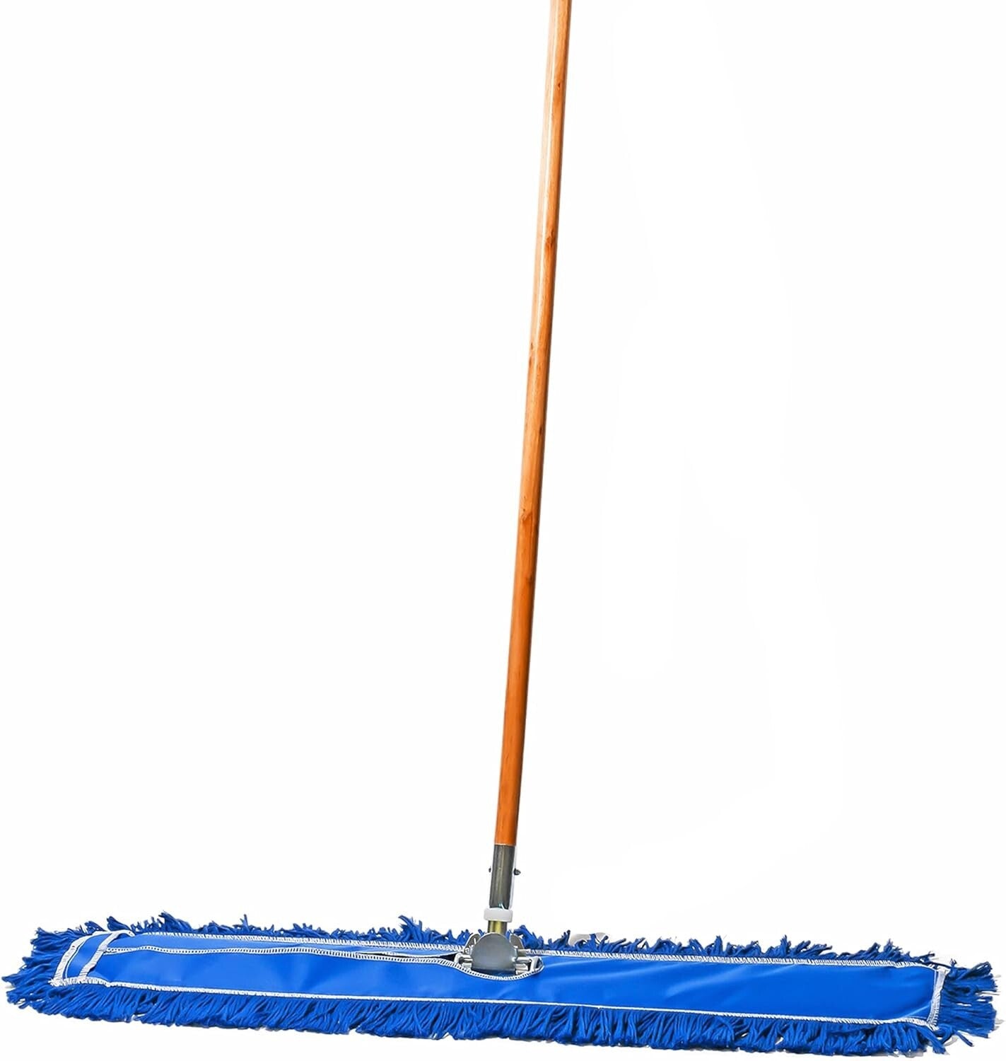 Durable 36In Blue Cotton Dust Mop with Wooden Handle for Heavy-Duty Cleaning