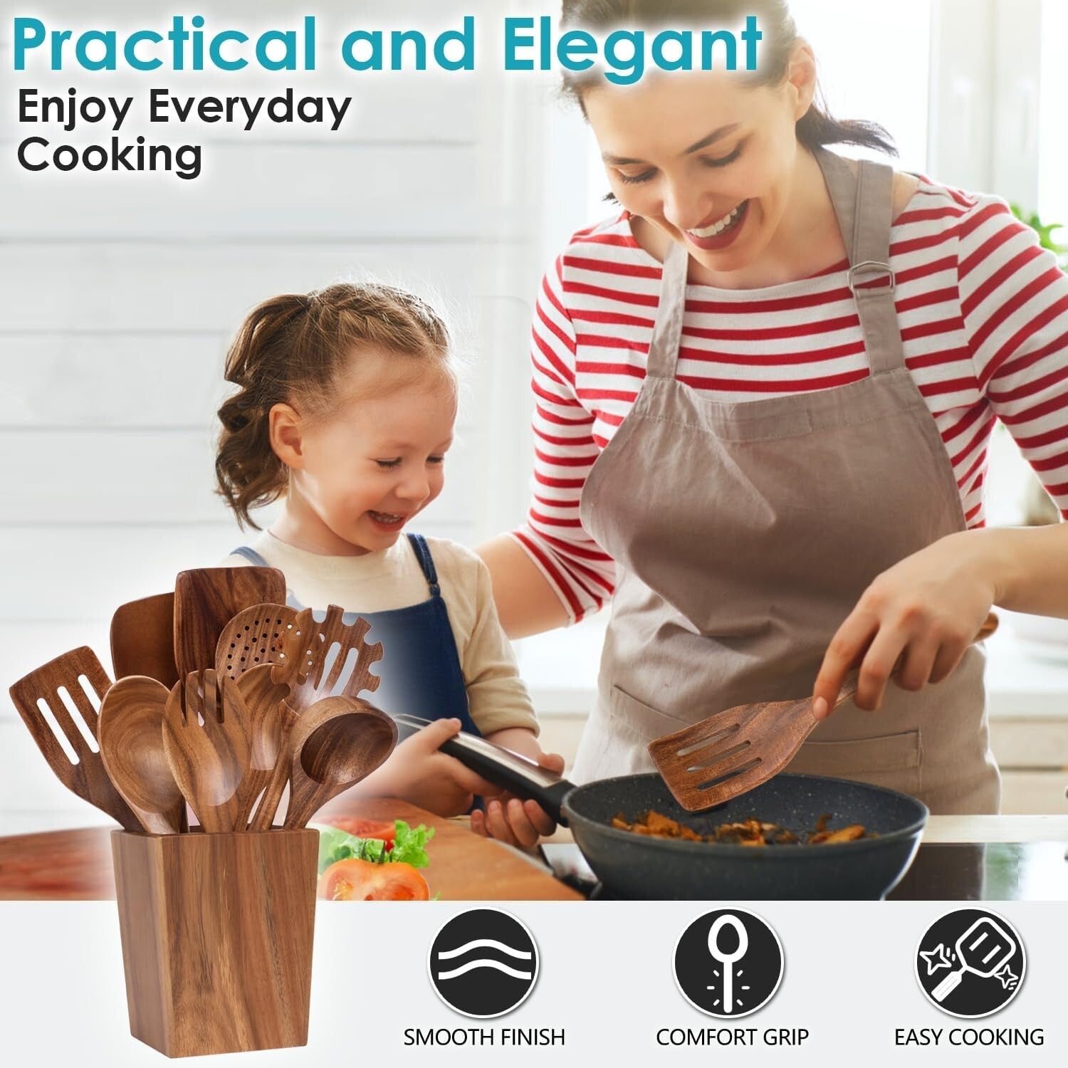 Luxurious Acacia Wood 11-Piece Kitchen Utensils Set - Lightweight & Durable