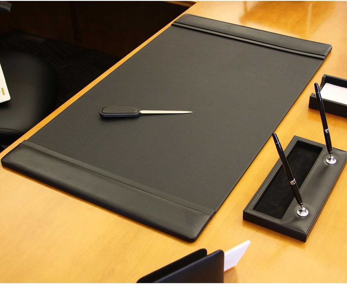 Luxury Leather Desk Mat with Side Rails - Elegant Office Surface Protector