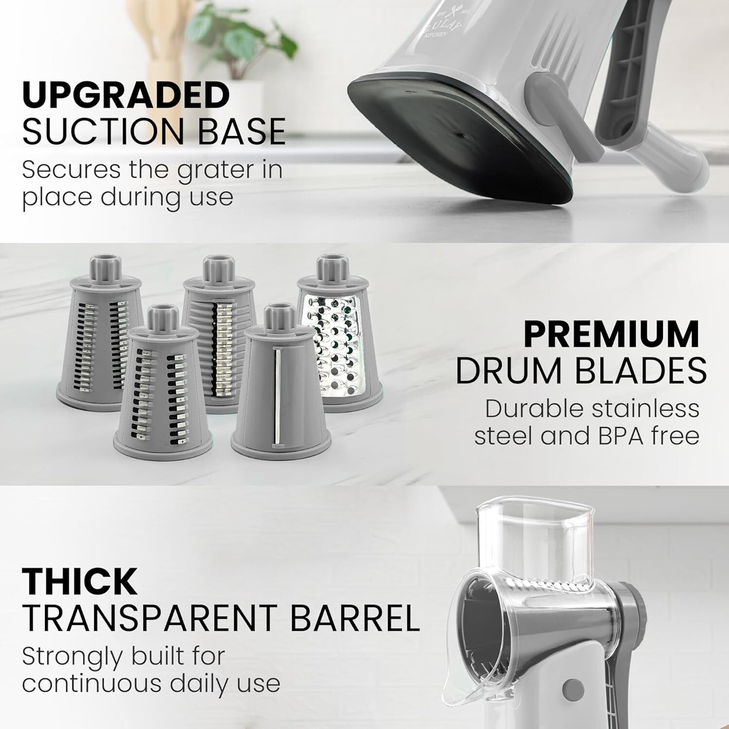 Safe & Efficient Manual Cheese Shredder with Reinforced Suction Base - 5 Blades