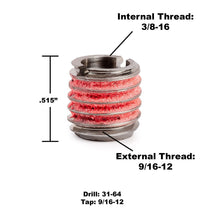 Load image into Gallery viewer, Durable Threaded Inserts - 3/8-16 Internal, 9/16-12 External - Easy Installation