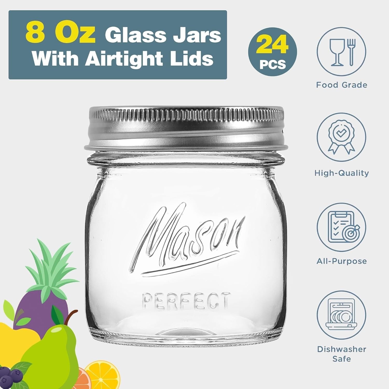 Elegant 24 Pack 8 oz Mason Jars with Airtight Lids for Stylish Food Storage