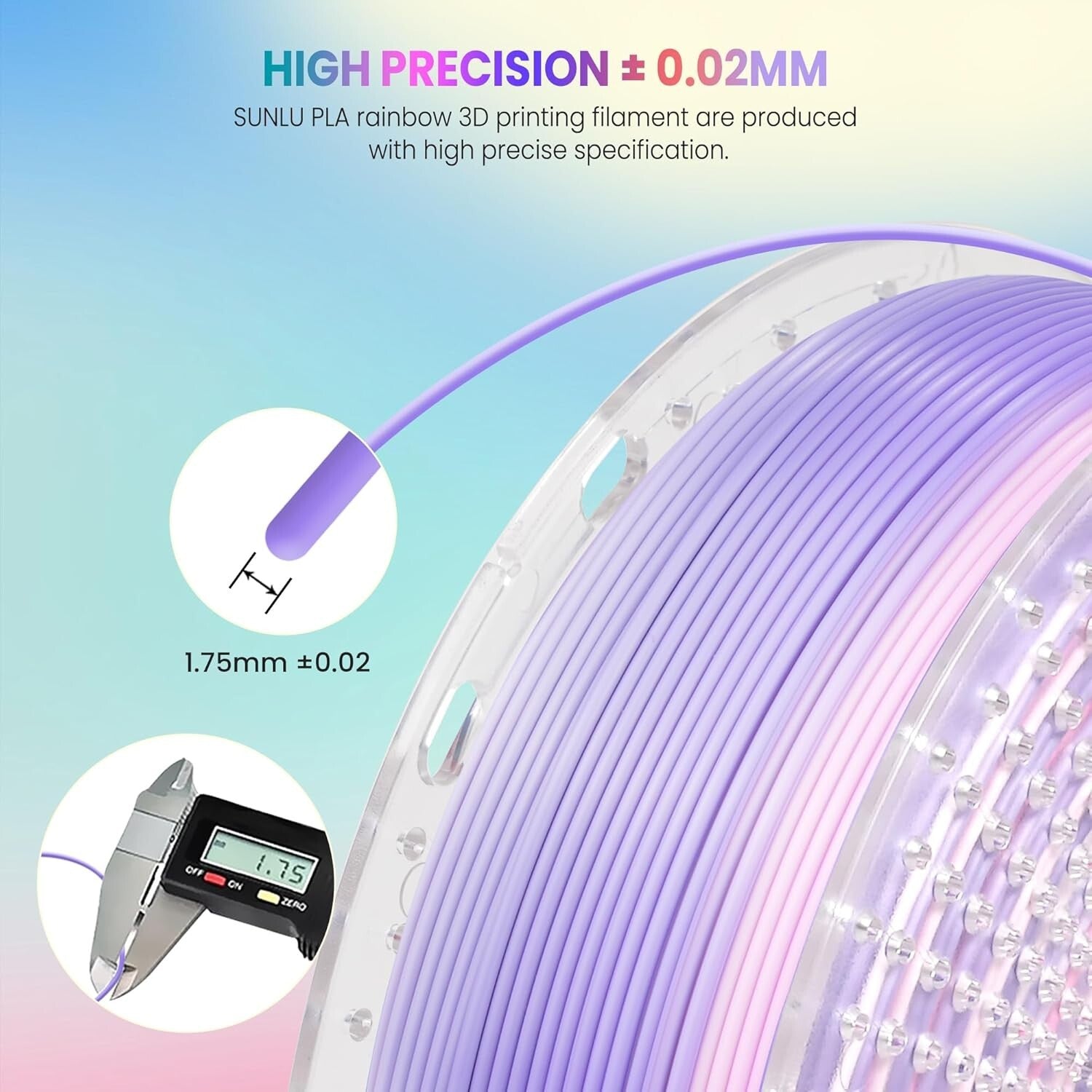 Easy-to-Use Rainbow PLA Filament 4 Pack - Gradient Colors 1.75mm, Vacuum Packed