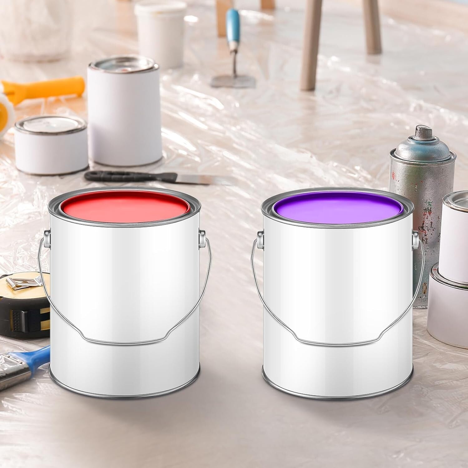 Versatile 4 Pcs 1 Gallon Tin Paint Cans with Lids for DIY Crafts and Supplies