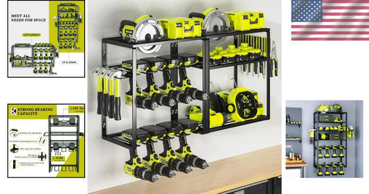 8 Drill Holder Garage Tool Rack - 6-Layer Carbon Steel Storage Shelf for Tools