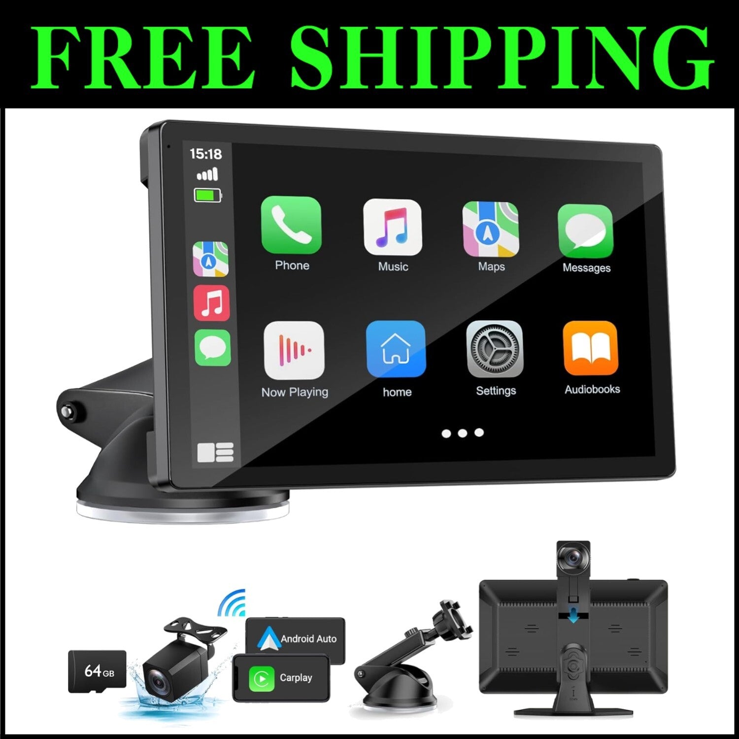 Portable 9-Inch Carplay Screen with 1080p Backup Camera & GPS Navigation