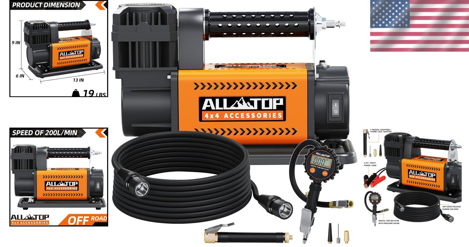 Quick Inflate 12V Air Pump with Safety Features for Trucks & RVs - 78 Db Noise