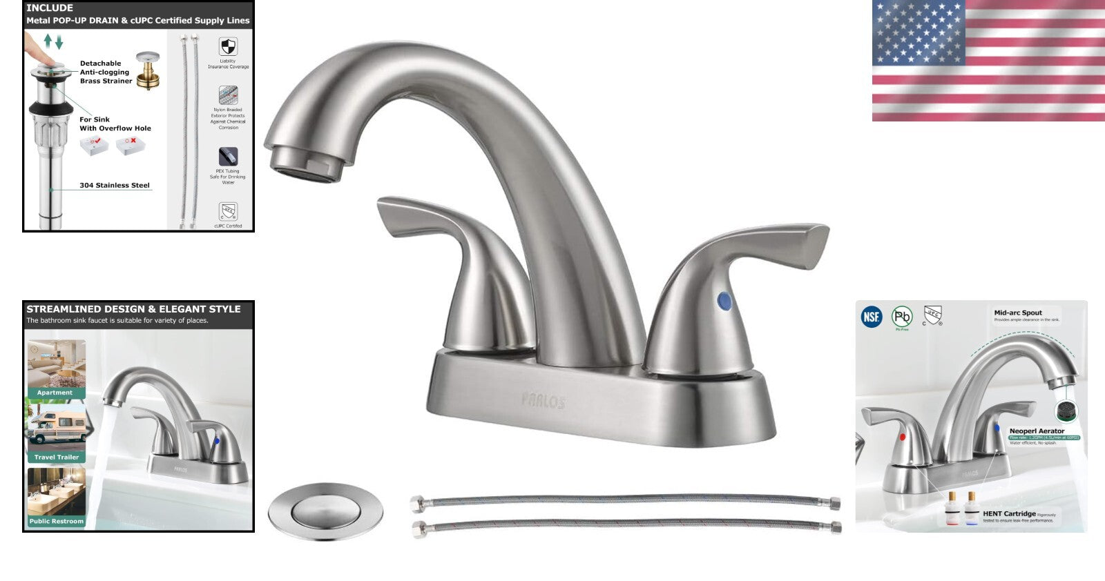 Elegant 2-Handle Bathroom Sink Faucet in Brushed Nickel - Water Efficient Design