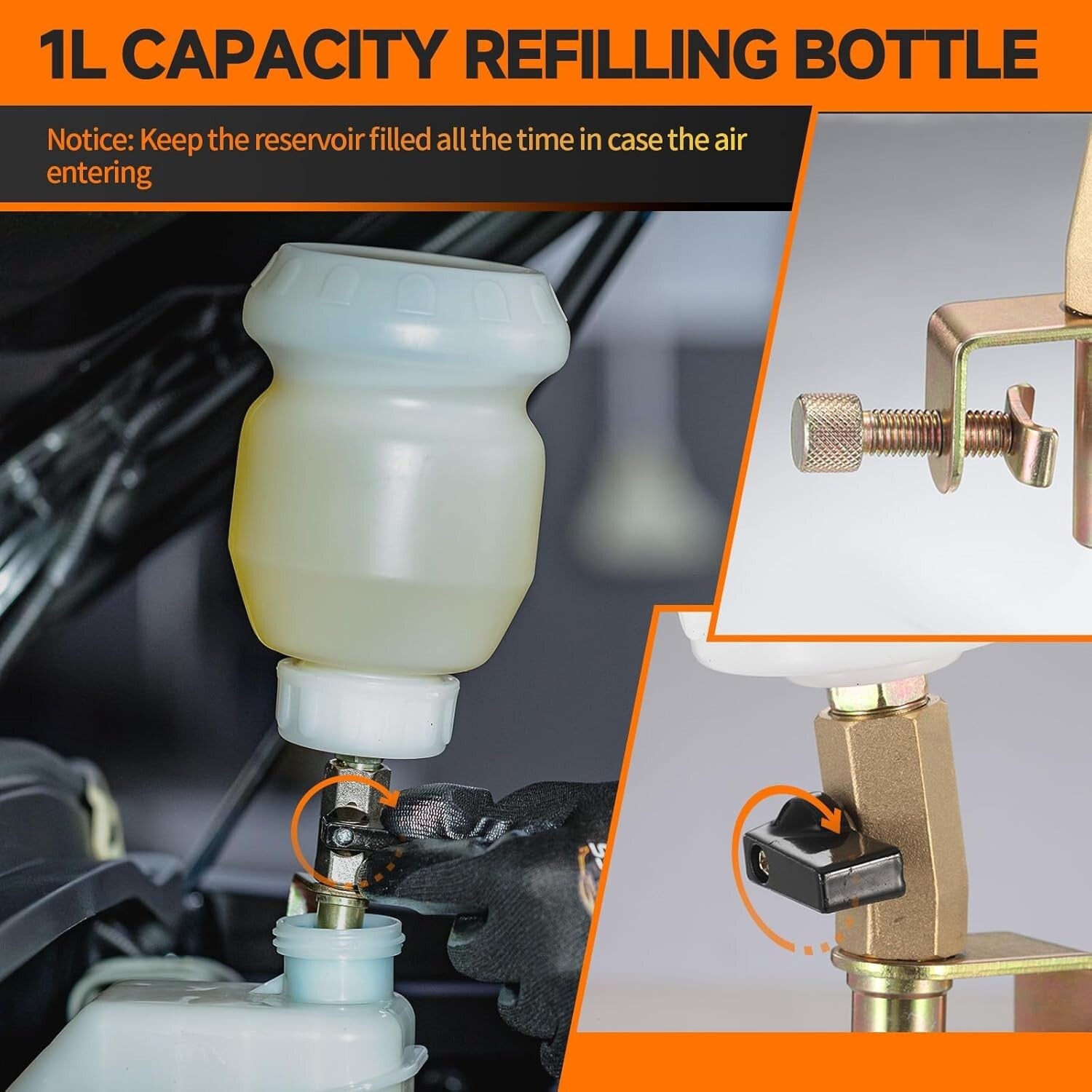 Efficient 2L Vacuum Brake Bleeder Kit with Built-in Silencer and Adapters