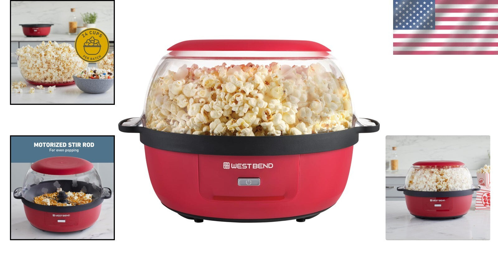 Electric 6-Quart Popcorn Maker with Dual-Purpose Cover & Motorized Stirring