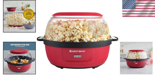Electric 6-Quart Popcorn Maker with Dual-Purpose Cover & Motorized Stirring