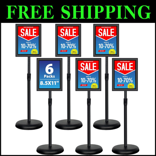 6-Pack Adjustable Sign Holder with Heavy Base - Perfect for Indoor & Outdoor