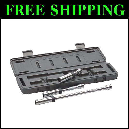 Durable 3-Piece Magnetic Swivel Spark Plug Set - Full Polish Chrome Finish