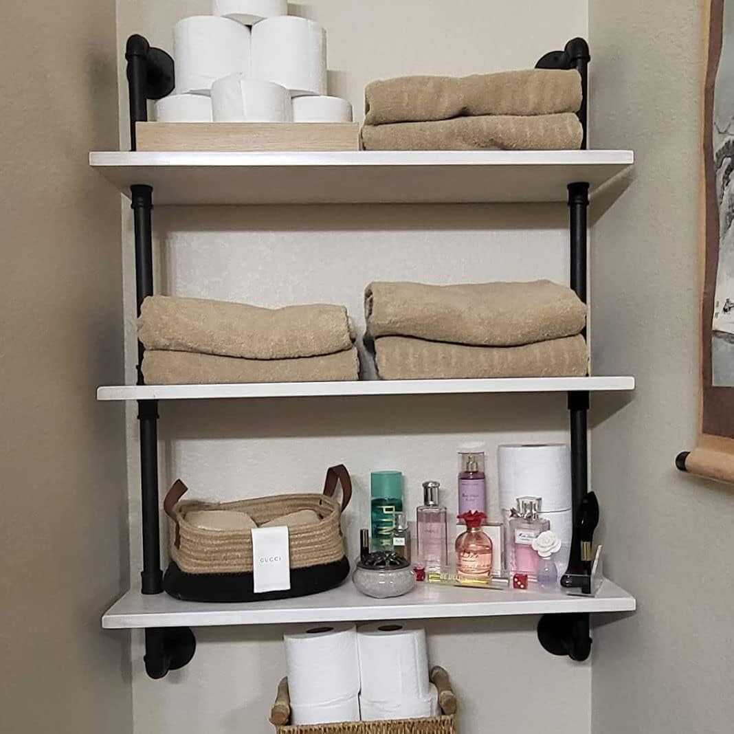 30 Inch Adjustable Industrial Floating Shelves - Wood and Metal Pipe Design