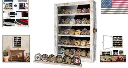 Elegant Rustic White Coin Display Case - Protect Your Collectibles in Style
