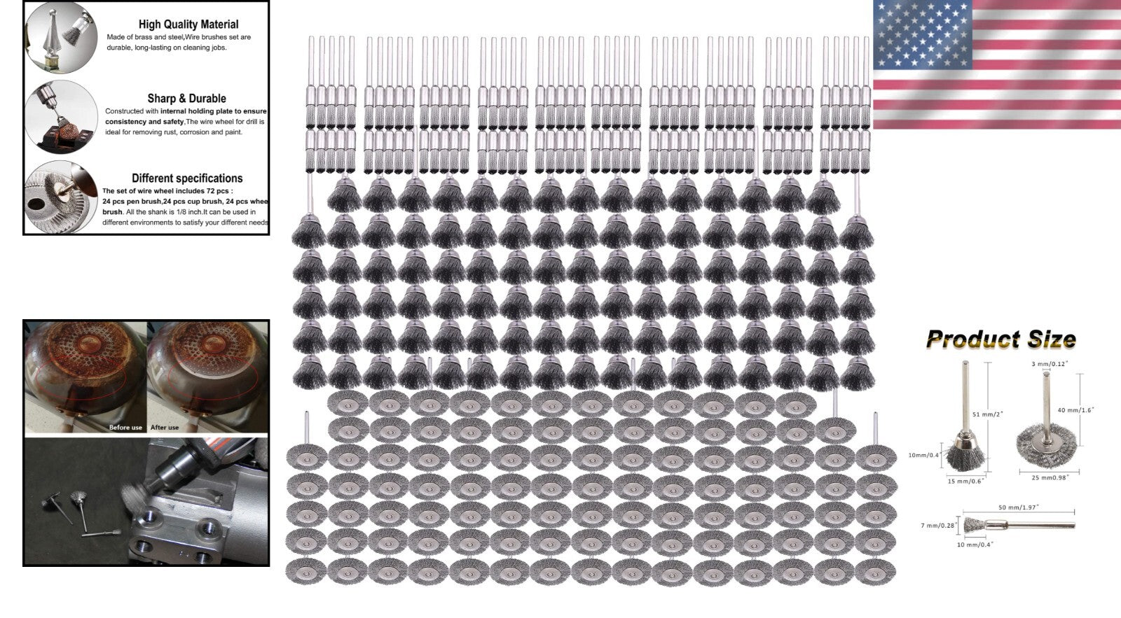 Heavy-Duty 300-Pack Wire Brushes with Sturdy Handles for All Rotary Tools