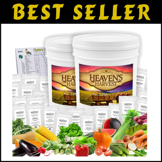 Heaven’s Harvest 10-Year Vegetable Seed Bank Kit - 50K+ Non-GMO Seeds & Storage