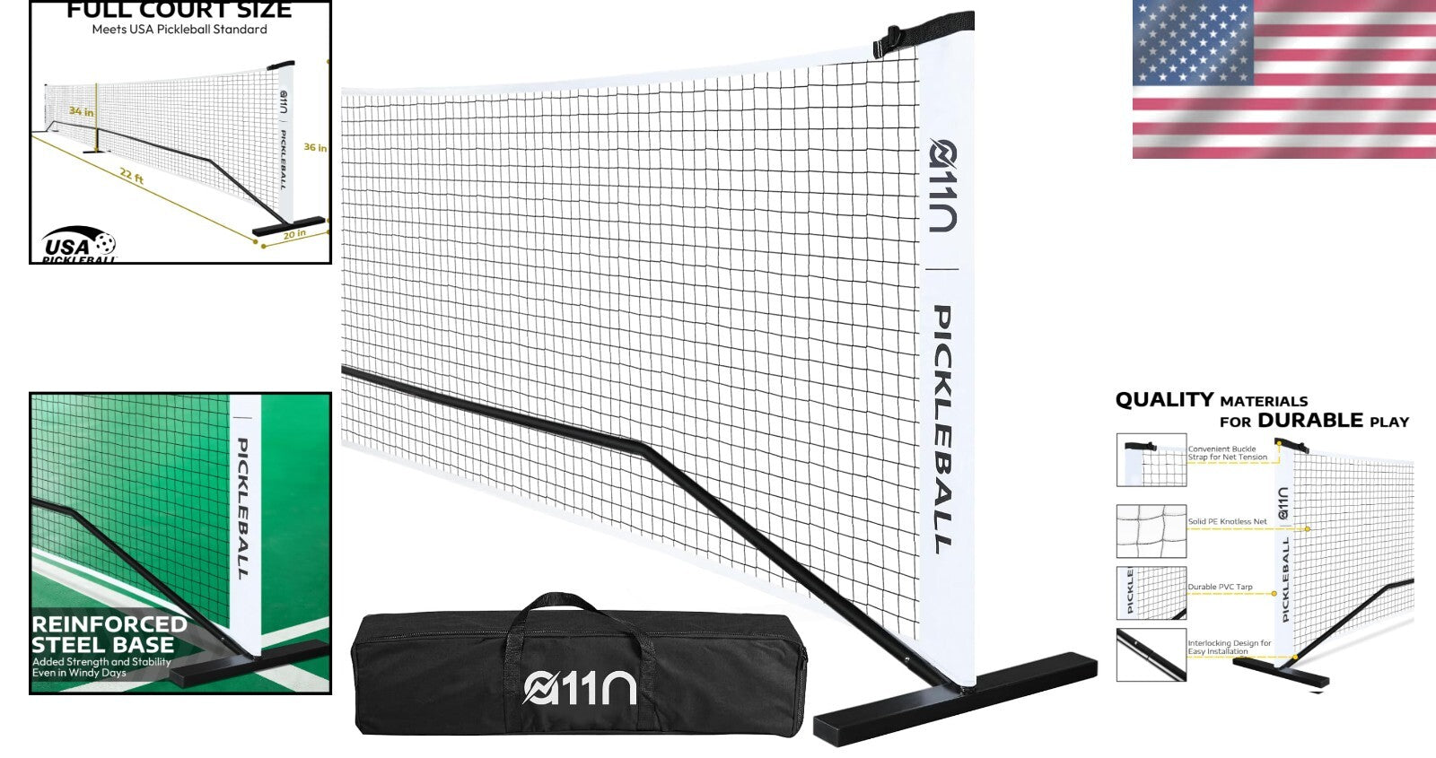 Regulation Size Portable Pickleball Net System with Carrying Bag for Easy Setup