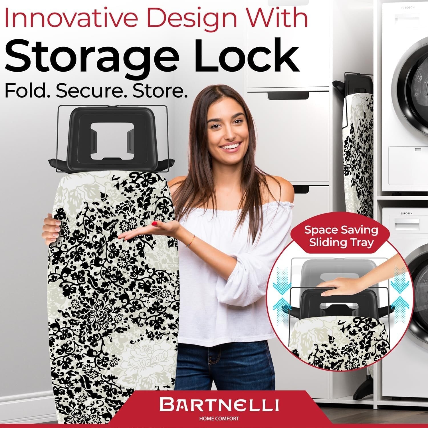 Pro Luxury Ironing Board 62x19 - Adjustable Height, Sturdy & Stylish Design