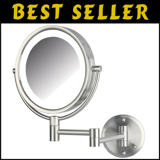 Luxury Wall-Mounted Makeup Mirror with Lights - 8X Magnification, Nickel Finish