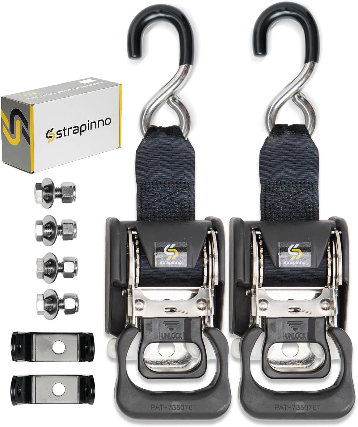 No-Tangle 2-Pack Ratchet Straps with Safety S-Hook - Safe & Reliable Hauling