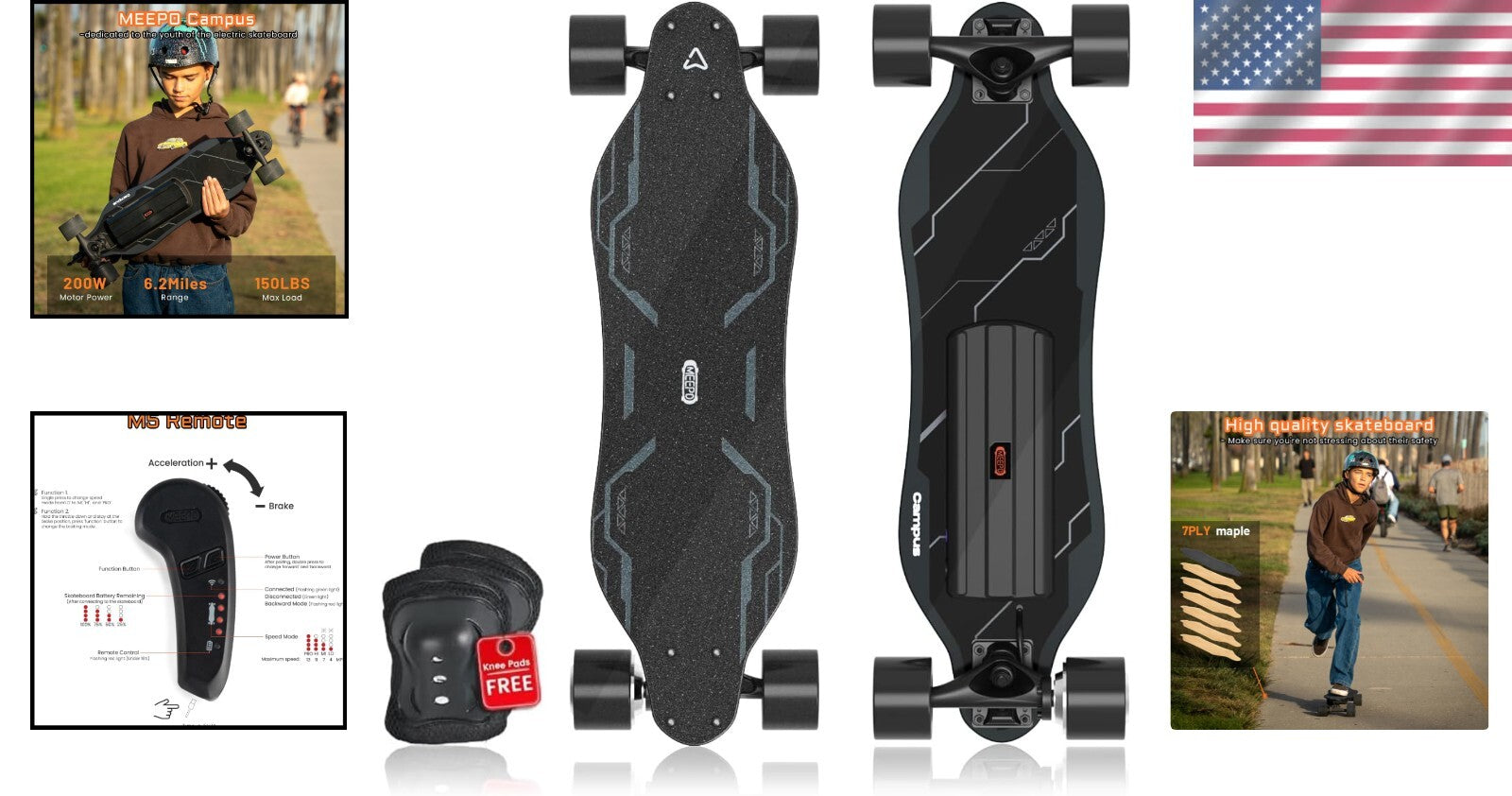 Durable Meepo Electric Skateboard for Teens & Adults: 8-Ply Maple, Easy to Carry