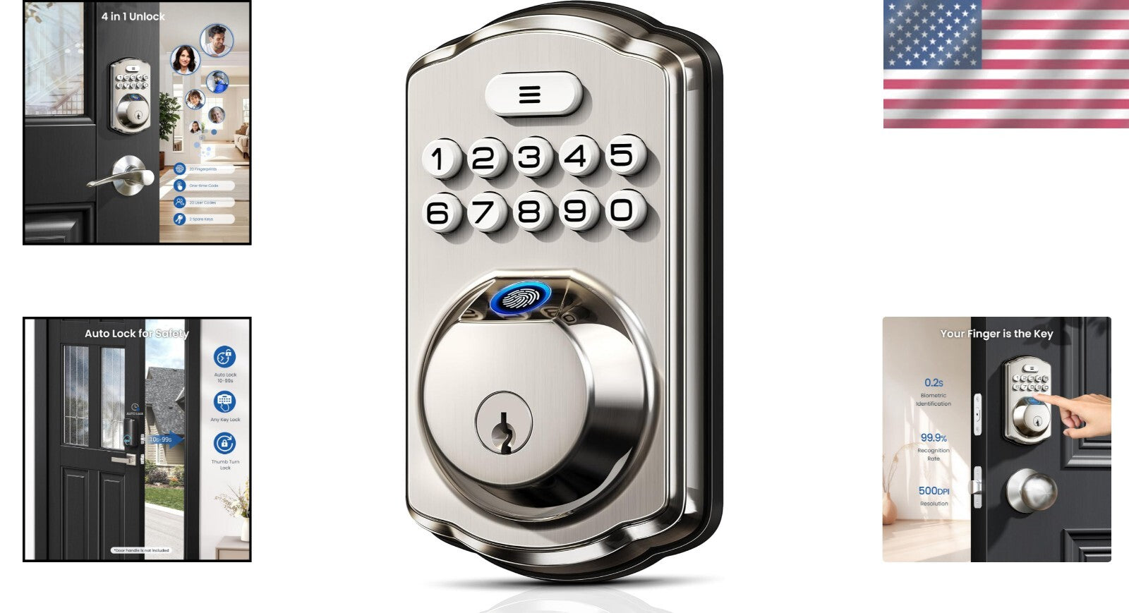 Biometric Electronic Keypad Deadbolt - 4-in-1 Fingerprint and Passcode Access