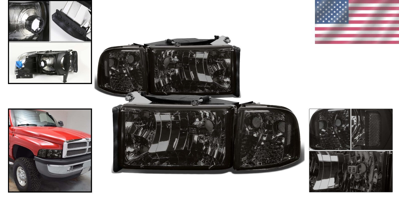 Replacement Smoke Lens Headlights for 94-01 Ram 1500/2500/3500 - Complete Set