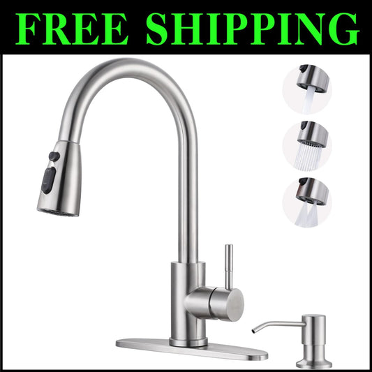 Contemporary 360-Degree Kitchen Faucet with Soap Dispenser for Efficient Cooking