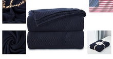 Load image into Gallery viewer, Luxurious Dark Navy Cotton Throw - Cozy Blanket with Laundering Bag Included