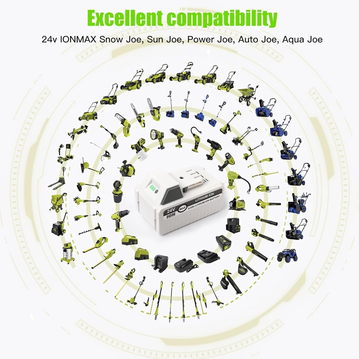 High-Performance 24V 6Ah Battery with LED Display for Snow Joe & VOLTASK Tools